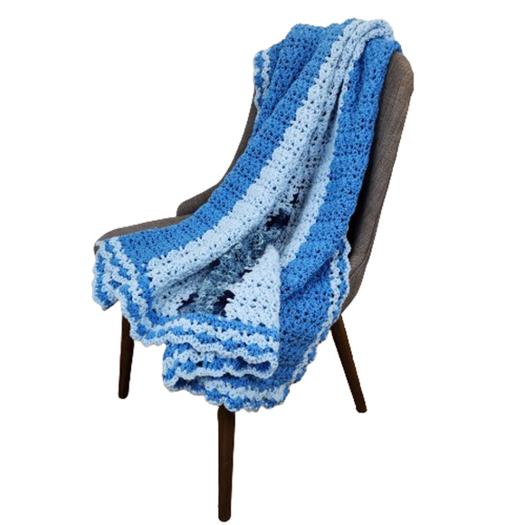 Vintage Blue on Blue Crochet Throw Blanket - Picture 1 of 5